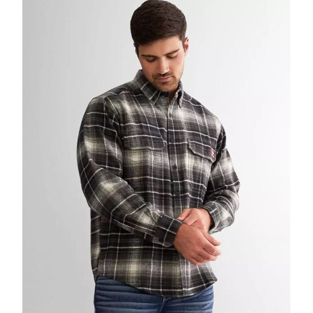 Wolverine Glacier Heavyweight Flannel Shirt Mens M Black White Plaid Long Sleeve